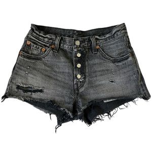 Levis 501s distressed acid wash grey black denim shorts